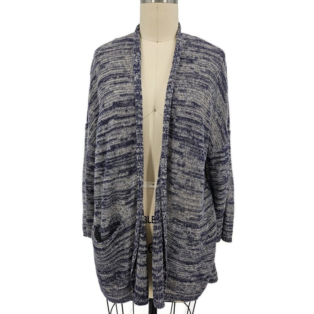 Eileen Fisher Organic Linen Knit Open Front Cardigan Womens XS Blue Sweater